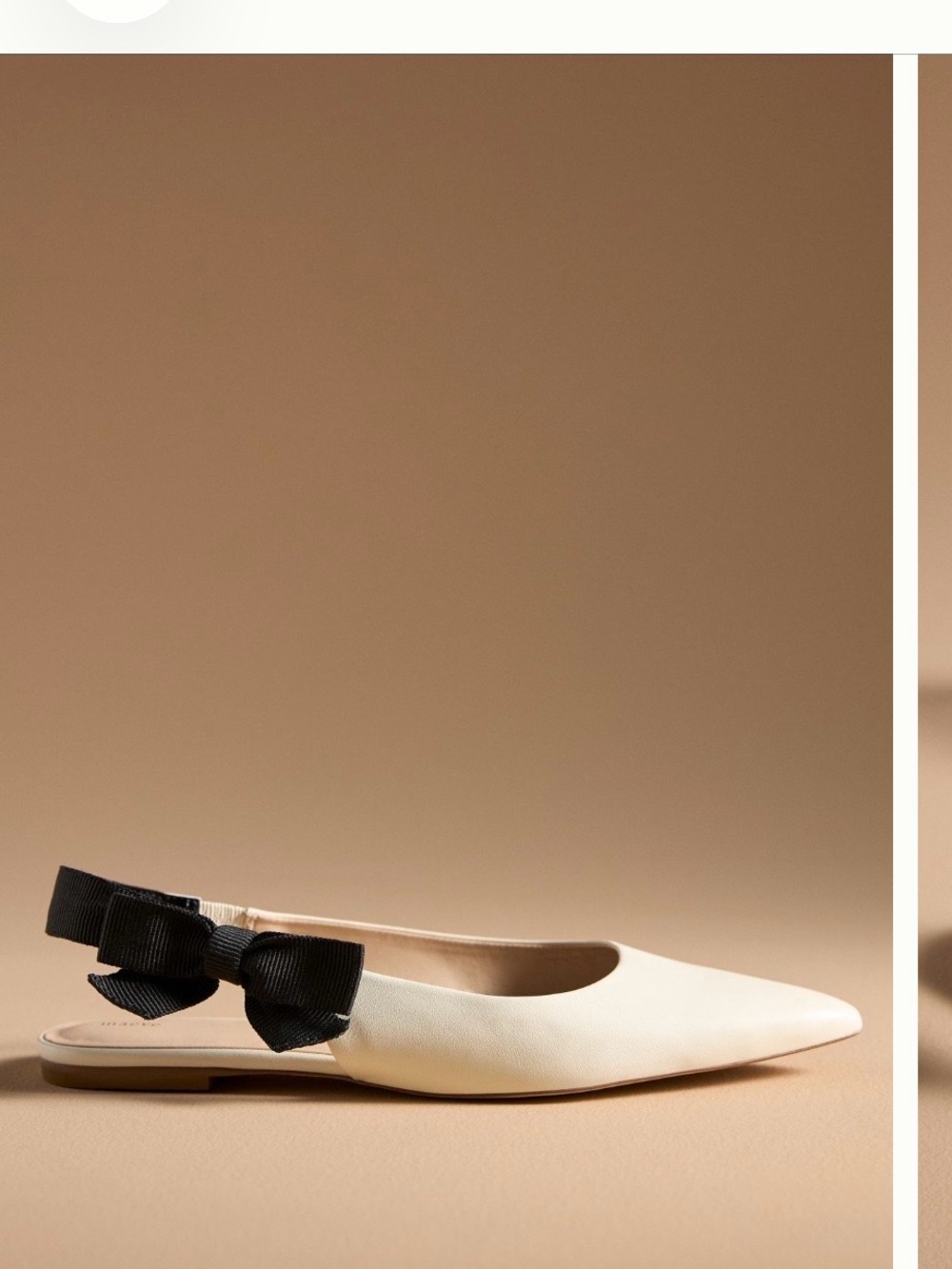 Women’s Cream Slingback Pointed Flat with Black Bow